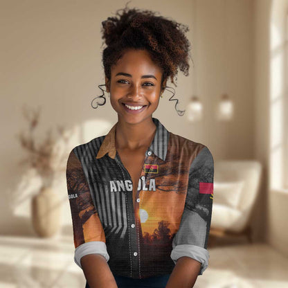 Angola Women Casual Shirt Sunset Zebra Design and African Nature - African Pride