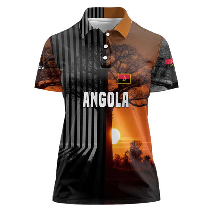 Angola Women Polo Shirt Sunset Zebra Design and African Nature - African Pride
