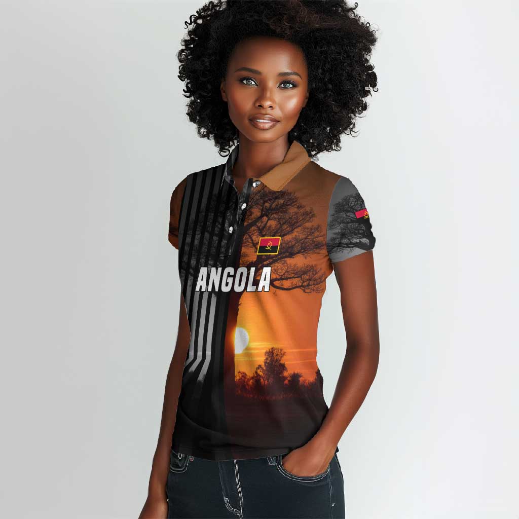 Angola Women Polo Shirt Sunset Zebra Design and African Nature - African Pride