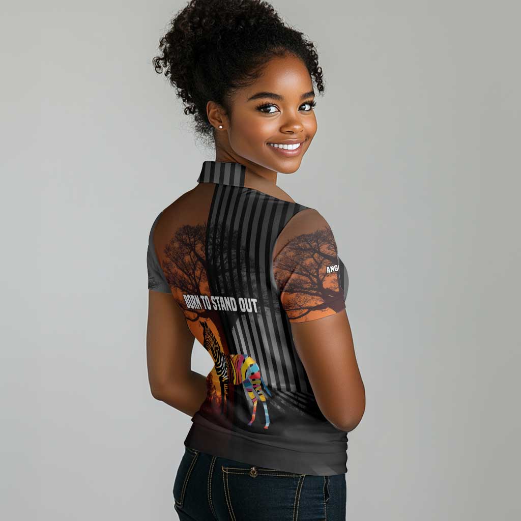 Angola Women Polo Shirt Sunset Zebra Design and African Nature - African Pride