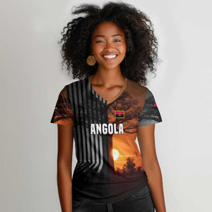 Angola Women V-Neck T-Shirt Sunset Zebra Design and African Nature - African Pride