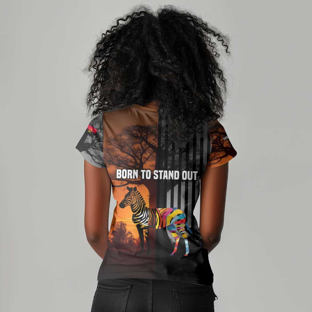 Angola Women V-Neck T-Shirt Sunset Zebra Design and African Nature - African Pride