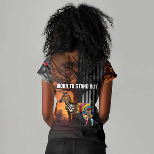 Angola Women V-Neck T-Shirt Sunset Zebra Design and African Nature - African Pride