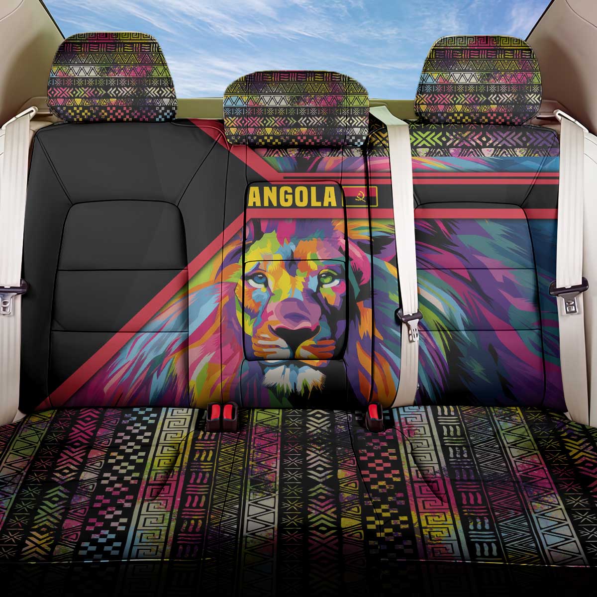 Angola Back Car Seat Cover Multicolor Tribal Design and Vibrant Lion - African Pride