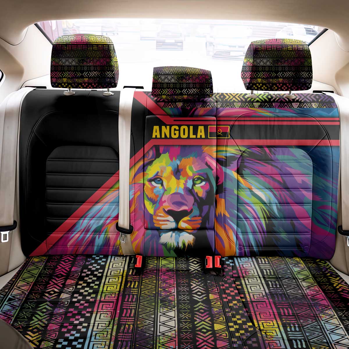 Angola Back Car Seat Cover Multicolor Tribal Design and Vibrant Lion - African Pride