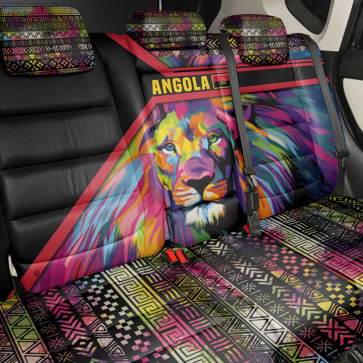 Angola Back Car Seat Cover Multicolor Tribal Design and Vibrant Lion - African Pride
