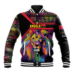 Angola Baseball Jacket Multicolor Tribal Design and Vibrant Lion - African Pride