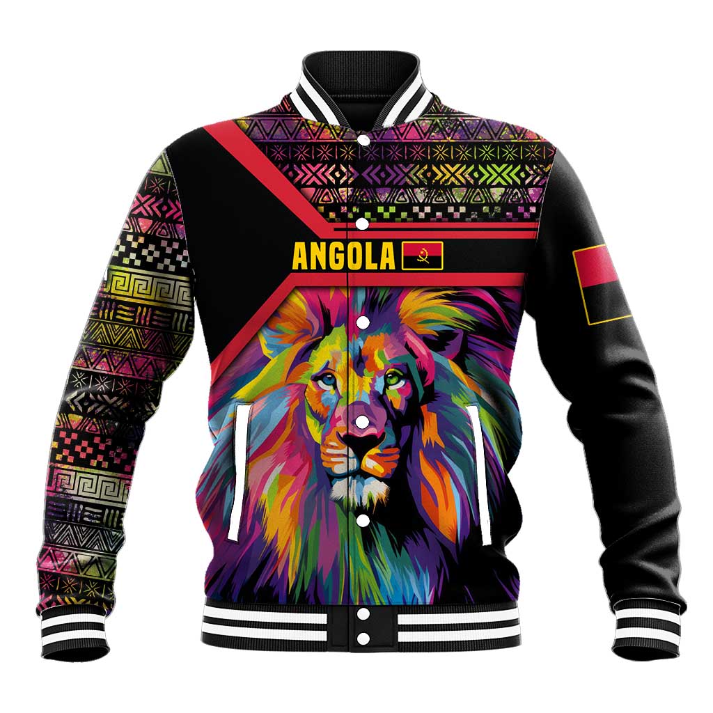 Angola Baseball Jacket Multicolor Tribal Design and Vibrant Lion - African Pride