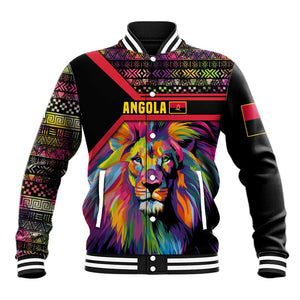 Angola Baseball Jacket Multicolor Tribal Design and Vibrant Lion - African Pride
