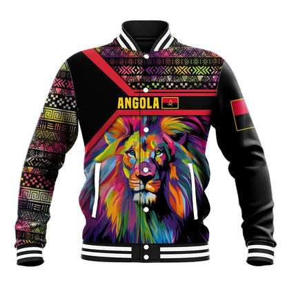 Angola Baseball Jacket Multicolor Tribal Design and Vibrant Lion - African Pride