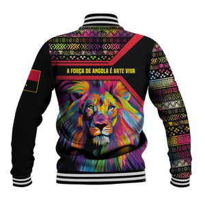 Angola Baseball Jacket Multicolor Tribal Design and Vibrant Lion - African Pride