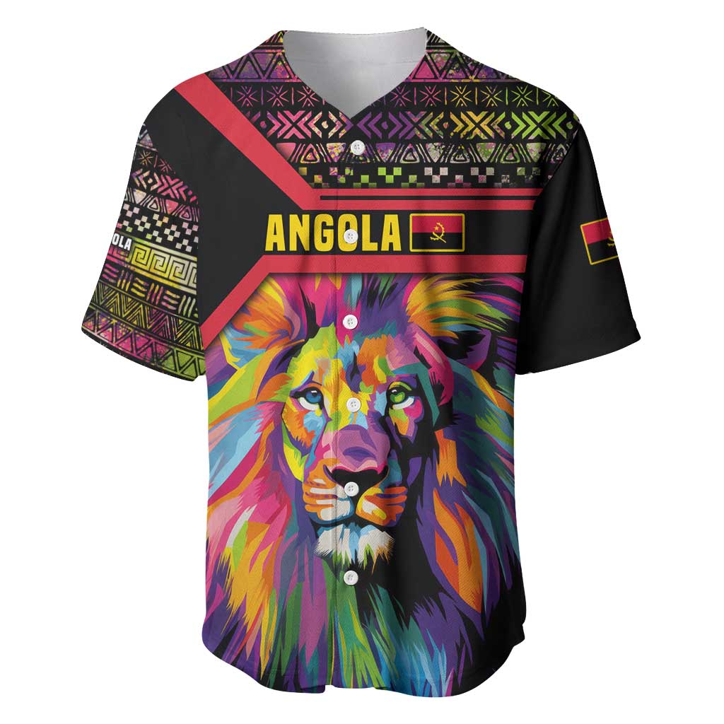 Angola Baseball Jersey Multicolor Tribal Design and Vibrant Lion - African Pride