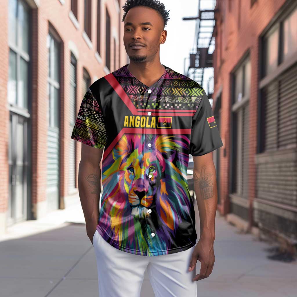 Angola Baseball Jersey Multicolor Tribal Design and Vibrant Lion - African Pride