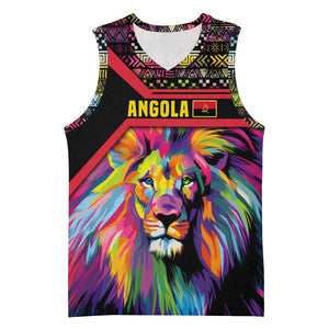 Angola Basketball Jersey Multicolor Tribal Design and Vibrant Lion - African Pride