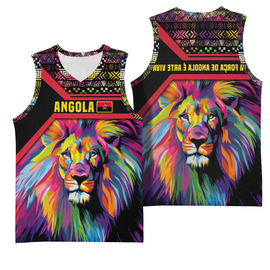 Angola Basketball Jersey Multicolor Tribal Design and Vibrant Lion - African Pride