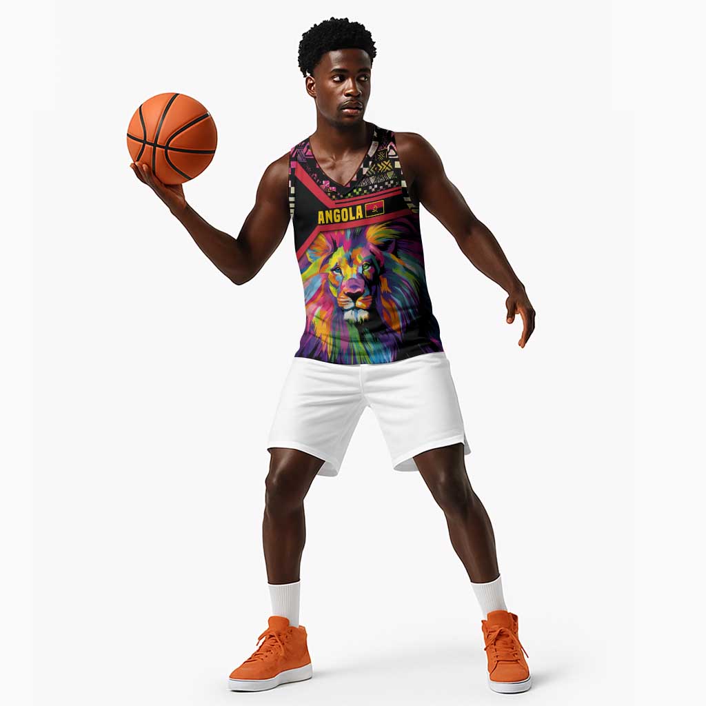 Angola Basketball Jersey Multicolor Tribal Design and Vibrant Lion - African Pride