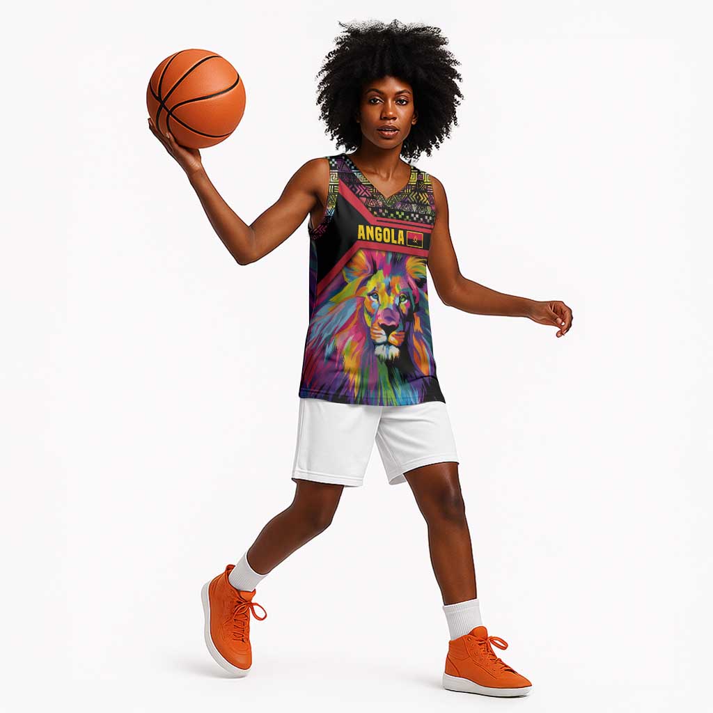Angola Basketball Jersey Multicolor Tribal Design and Vibrant Lion - African Pride