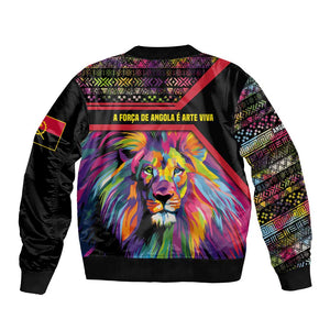 Angola Bomber Jacket Multicolor Tribal Design and Vibrant Lion - African Pride