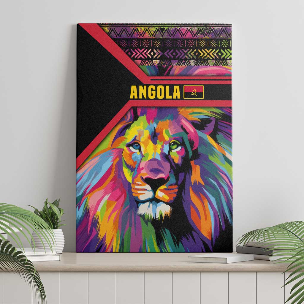 Angola Canvas Wall Art Multicolor Tribal Design and Vibrant Lion - African Pride