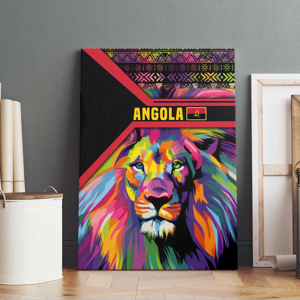 Angola Canvas Wall Art Multicolor Tribal Design and Vibrant Lion - African Pride