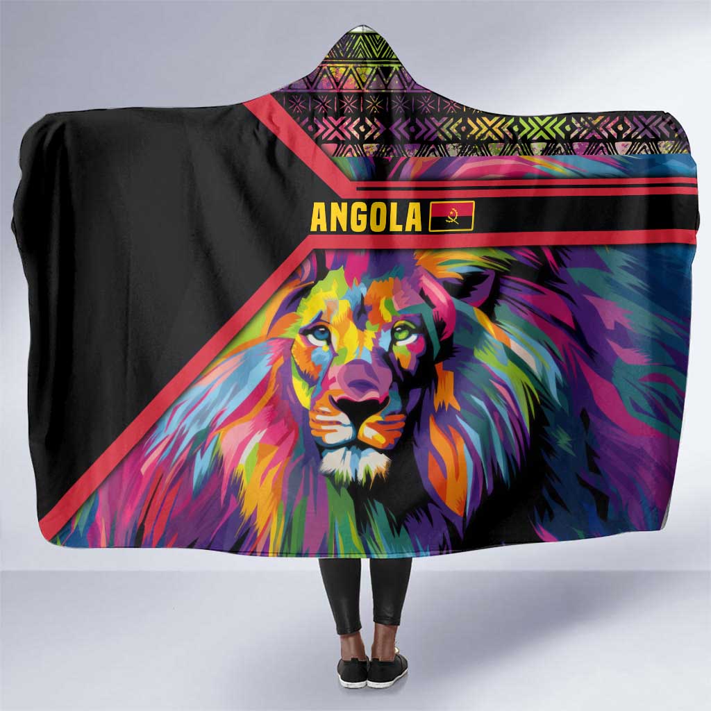 Angola Hooded Blanket Multicolor Tribal Design and Vibrant Lion - African Pride