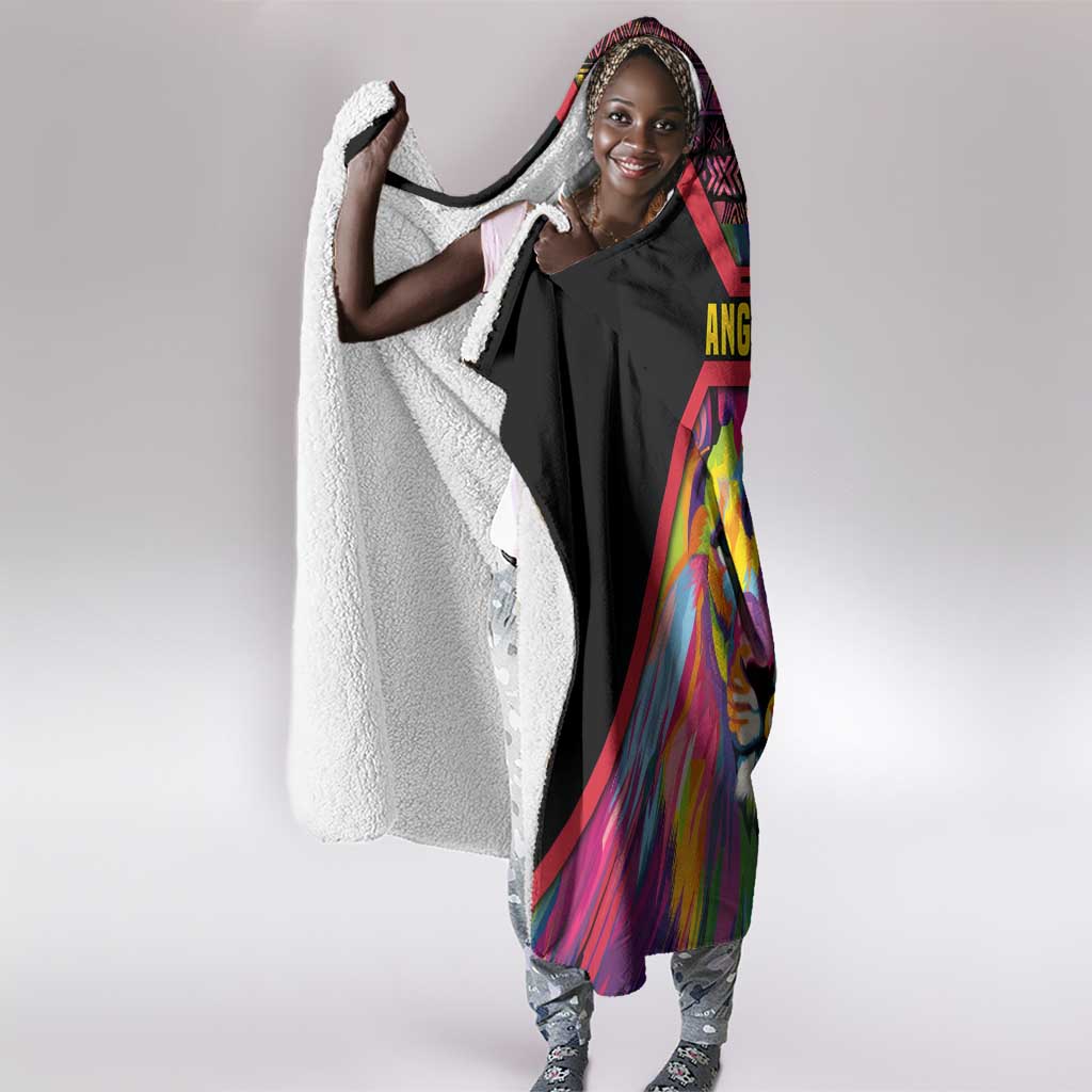 Angola Hooded Blanket Multicolor Tribal Design and Vibrant Lion - African Pride