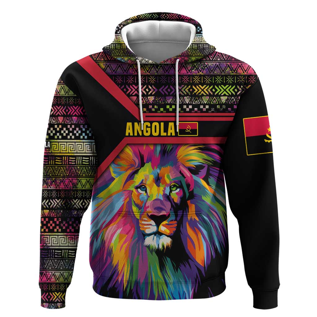 Angola Hoodie Multicolor Tribal Design and Vibrant Lion - African Pride