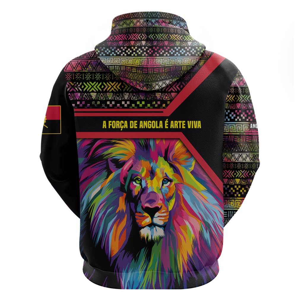 Angola Hoodie Multicolor Tribal Design and Vibrant Lion - African Pride