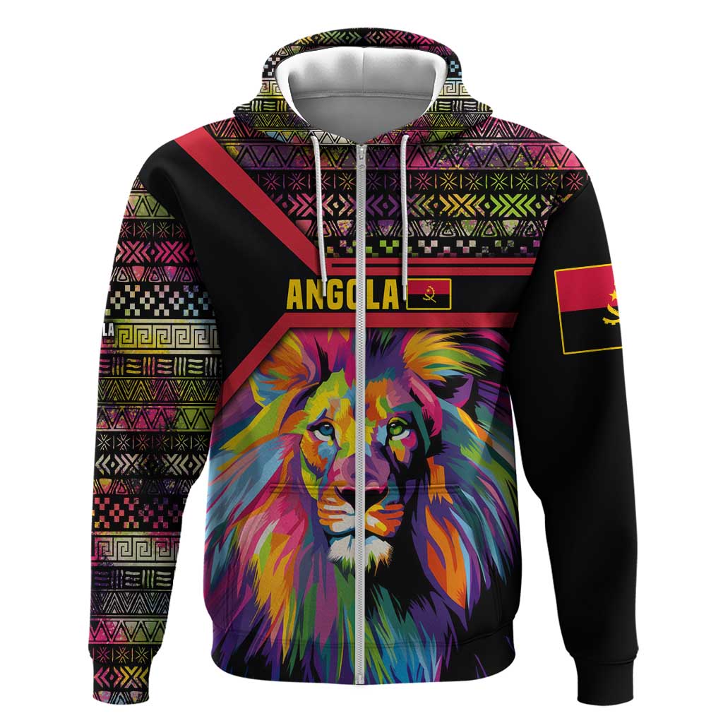 Angola Hoodie Multicolor Tribal Design and Vibrant Lion - African Pride