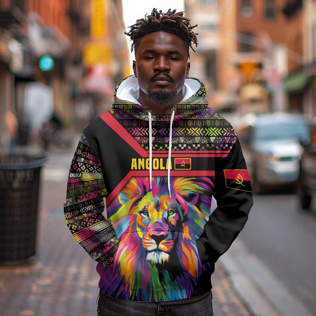 Angola Hoodie Multicolor Tribal Design and Vibrant Lion - African Pride