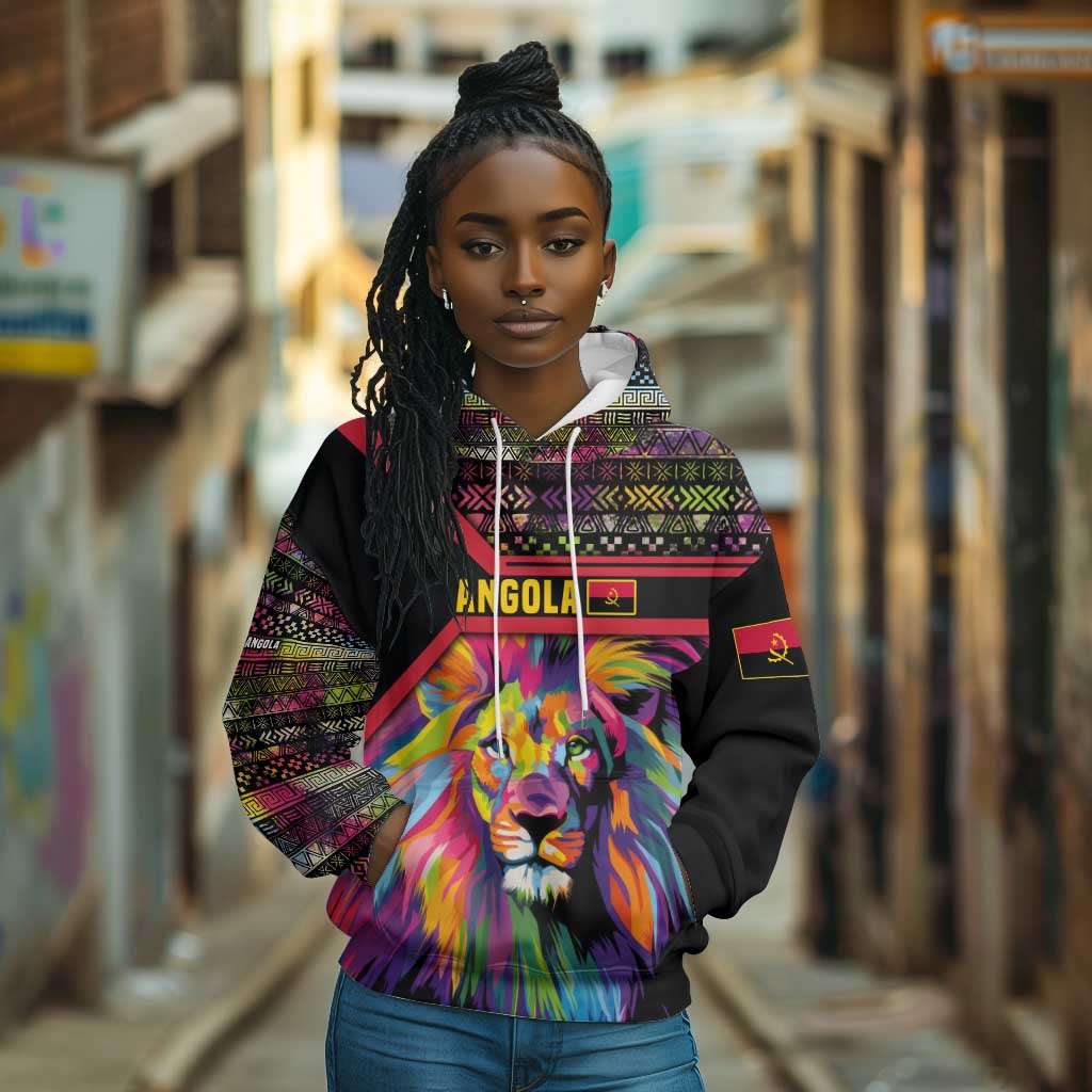 Angola Hoodie Multicolor Tribal Design and Vibrant Lion - African Pride