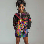 Angola Hoodie Dress Multicolor Tribal Design and Vibrant Lion - African Pride