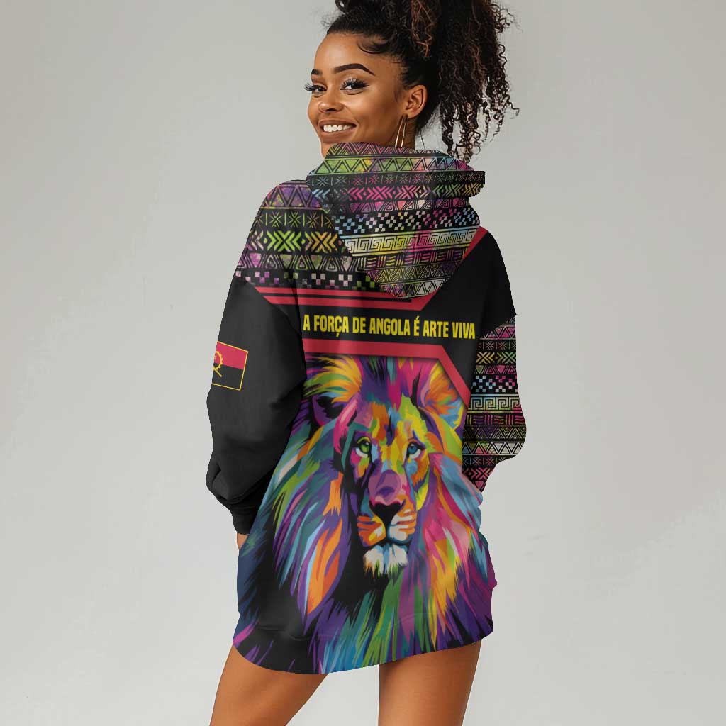 Angola Hoodie Dress Multicolor Tribal Design and Vibrant Lion - African Pride
