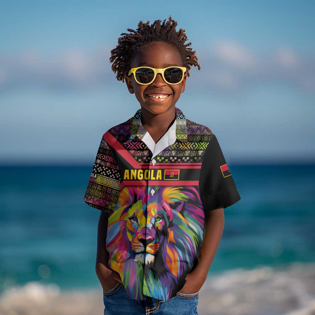 Angola Kid Hawaiian Shirt Multicolor Tribal Design and Vibrant Lion - African Pride