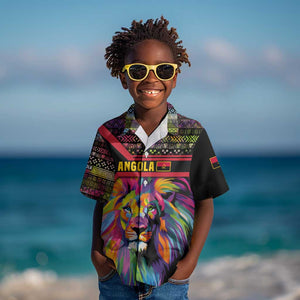 Angola Kid Hawaiian Shirt Multicolor Tribal Design and Vibrant Lion - African Pride