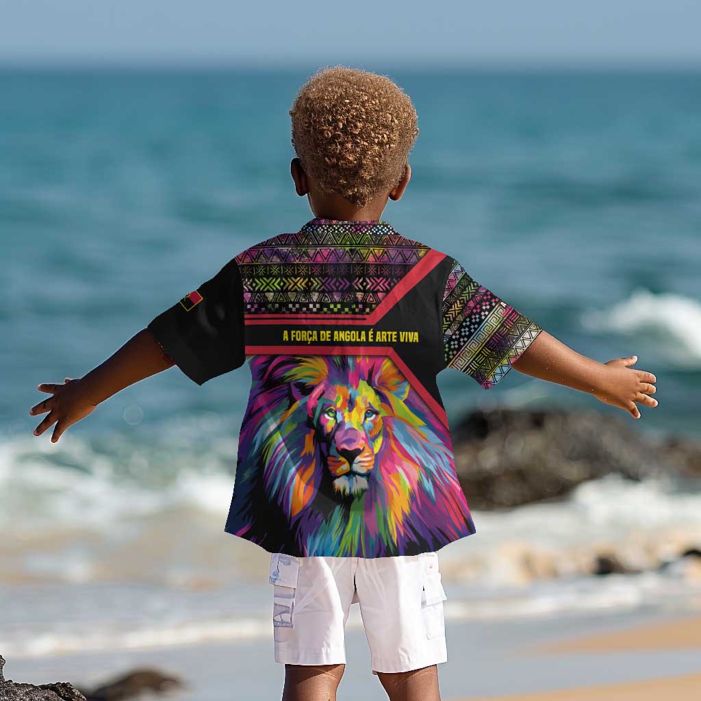 Angola Kid Hawaiian Shirt Multicolor Tribal Design and Vibrant Lion - African Pride
