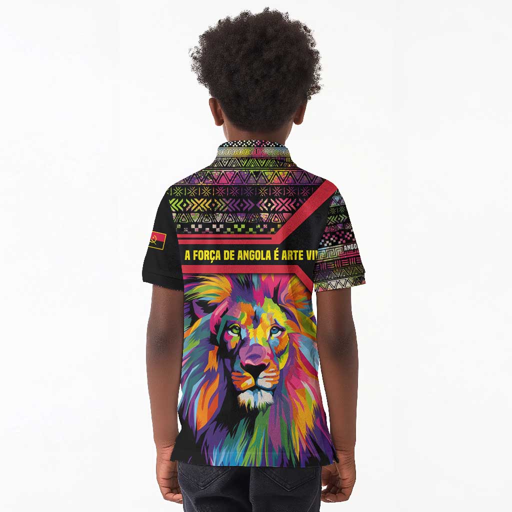 Angola Kid Polo Shirt Multicolor Tribal Design and Vibrant Lion - African Pride