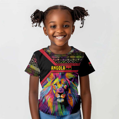 Angola Kid T shirt Multicolor Tribal Design and Vibrant Lion - African Pride