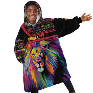 Angola Kid Wearable Blanket Hoodie Multicolor Tribal Design and Vibrant Lion - African Pride