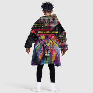 Angola Kid Wearable Blanket Hoodie Multicolor Tribal Design and Vibrant Lion - African Pride