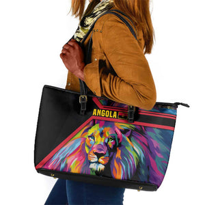 Angola Leather Tote Bag Multicolor Tribal Design and Vibrant Lion - African Pride
