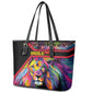 Angola Leather Tote Bag Multicolor Tribal Design and Vibrant Lion - African Pride