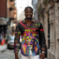 Angola Long Sleeve Button Shirt Multicolor Tribal Design and Vibrant Lion - African Pride