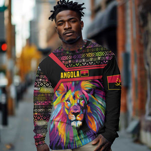 Angola Long Sleeve Shirt Multicolor Tribal Design and Vibrant Lion - African Pride