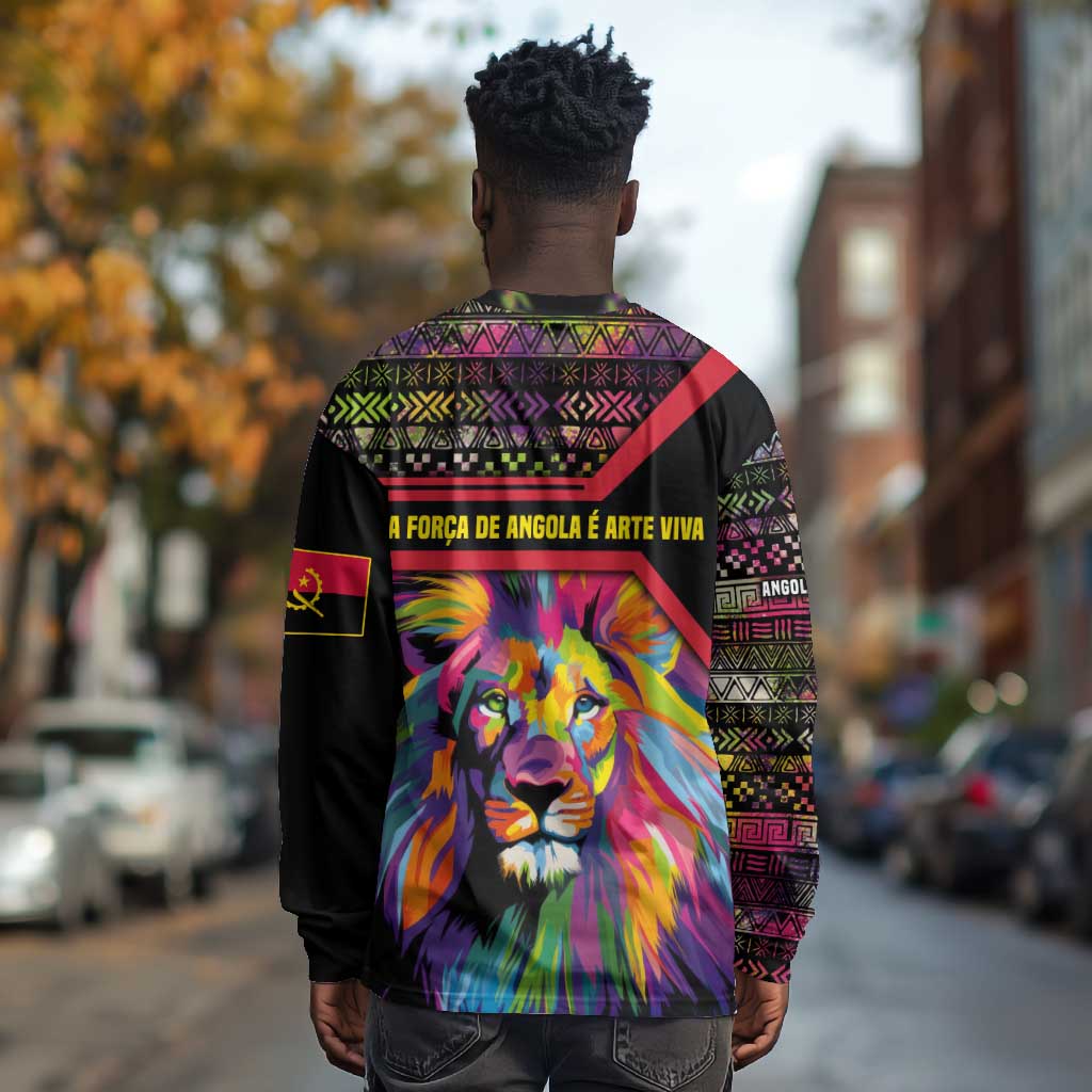 Angola Long Sleeve Shirt Multicolor Tribal Design and Vibrant Lion - African Pride