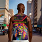 Angola Men Tank Top Multicolor Tribal Design and Vibrant Lion - African Pride