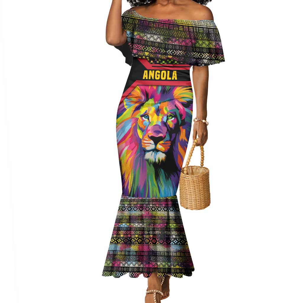 Angola Mermaid Dress Multicolor Tribal Design and Vibrant Lion - African Pride