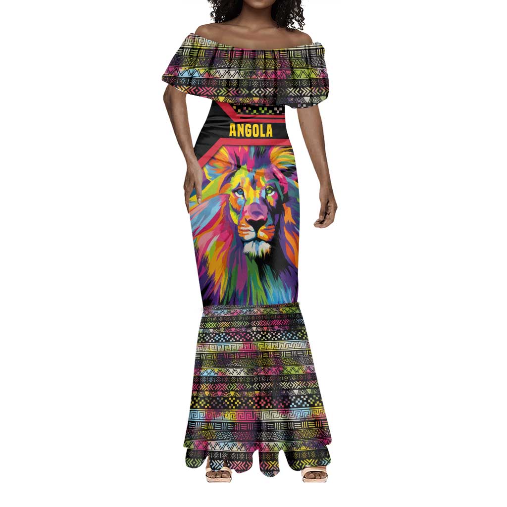 Angola Mermaid Dress Multicolor Tribal Design and Vibrant Lion - African Pride