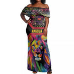 Angola Off Shoulder Maxi Dress Multicolor Tribal Design and Vibrant Lion - African Pride