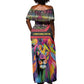 Angola Off Shoulder Maxi Dress Multicolor Tribal Design and Vibrant Lion - African Pride